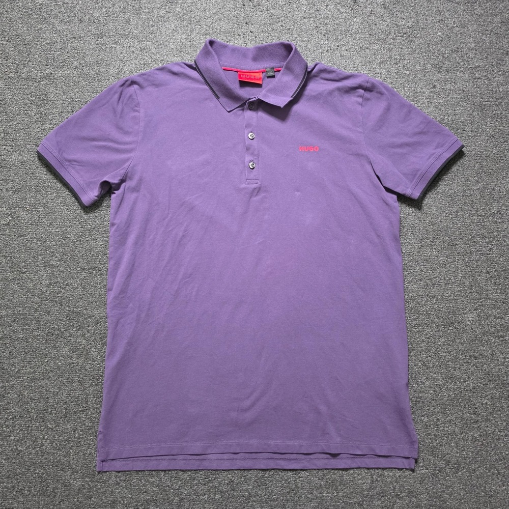 Hugo Boss Polo Shirt Purple Mens Large Short Sleeve Slim Fit Cotton Blend Logo
